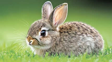 Obraz premium A fluffy brown rabbit sitting in lush green grass looking serene
