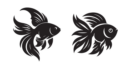 fish or goldfish black silhouette logo icon isolated on white background, clip art bundle set