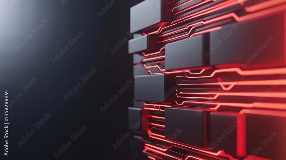 Poster cyber security awareness firewall infographic concept. abstract digital circuit design with red and 