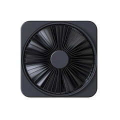 A modern black fan with a square frame on a transparent background. Minimalist design.
