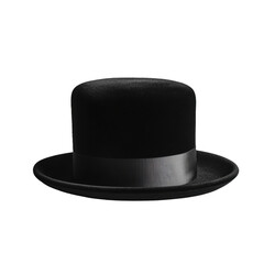 Elegant black top hat displayed against a bright background for formal attire and classic fashion inspiration white isolate background