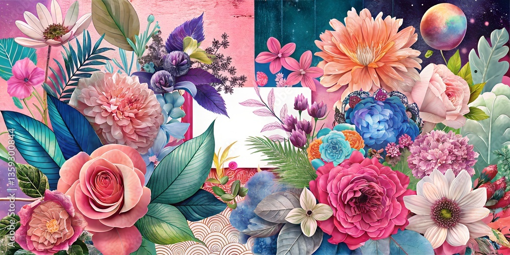 Aufkleber vibrant floral tapestry displaying an array of colorful blooms against a whimsical and artistic back