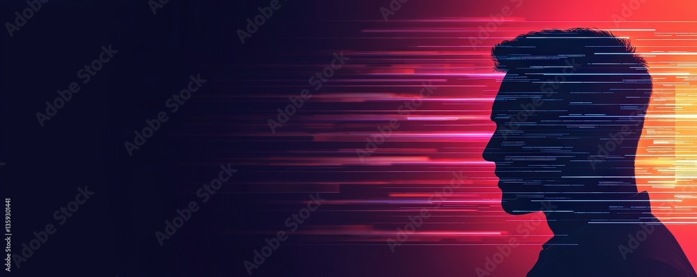 Poster cyber security awareness firewall infographic concept. abstract human silhouette with dynamic lines 