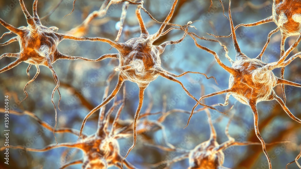 Poster microscopic view of neural network: intricate complexity of neuron connections