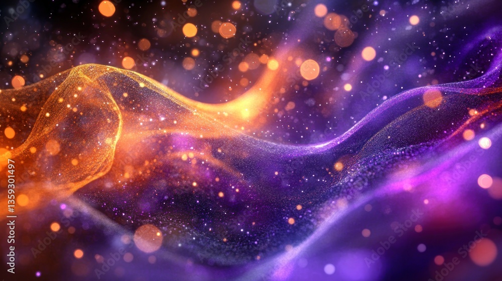 Poster abstract representation of illuminated fluid particle flow and light