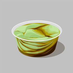 Pandan Flavored Tau Fu Fah with Brown Sugar Syrup Vector Clipart Traditional Soft Tofu Pudding Digital Illustration
