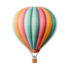 Colorful hot air balloon with pink, orange, and teal stripes against a transparent background. Concept of travel, adventure, and flight.