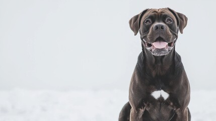 Cute happy dog sitting and posing on white background, Cane Corso dog