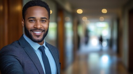 Portrait of a Smiling African American Businessman in a Modern Office
