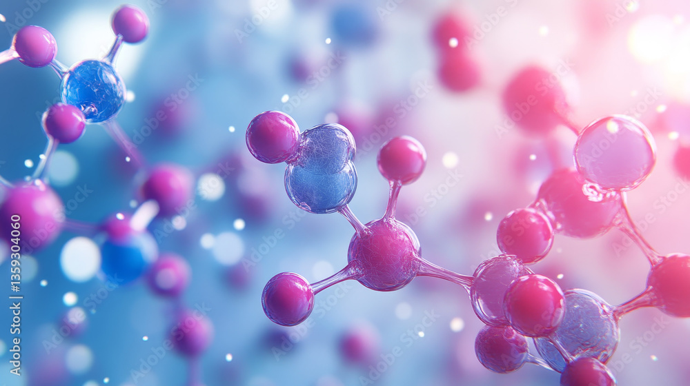 Poster molecule 3d illustration. computer simulation and laboratory experiments. decoding genome. virtual m
