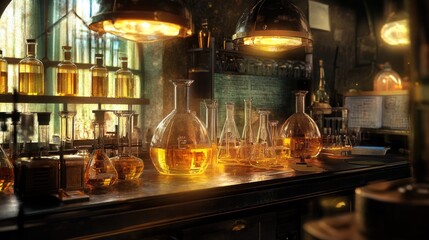 Mystic Alchemy Lab: An Enigmatic Golden Elixir Brewing