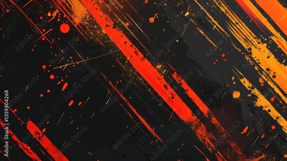 Poster a striking abstract background featuring vivid orange strokes overlayed on a deep black canvas. perf