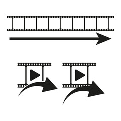 Video transfer icon. Film strip arrows. Play button symbol. Multimedia interaction.