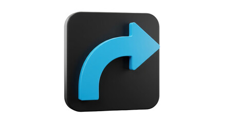 Isolated Glossy Blue Arrow Turning Right on Black Square Button