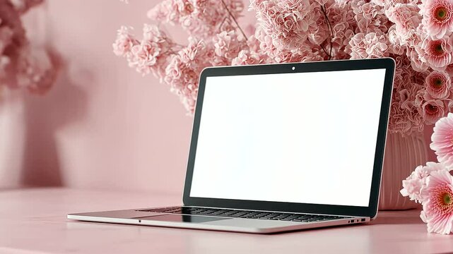 Laptop floating in ink pool with mockup website design