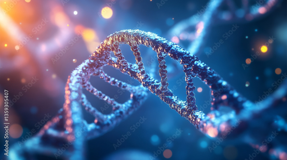 Poster dna helix 3d illustration. mutations under microscope. decoding genome. virtual modeling of chemical