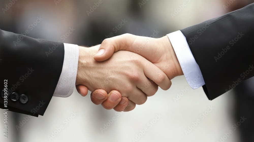 Poster a close-up image capturing two hands shaking, symbolizing partnership and agreement in a professiona