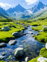 Fototapeta premium Mountain Stream Valley View