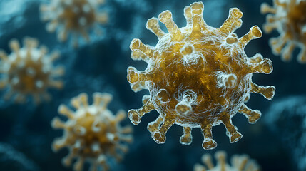 Microscopic World: A detailed representation of viral structures, illuminated by intense light.