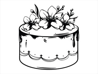 Chocolate cherry cake vector illustration, sweet dessert art