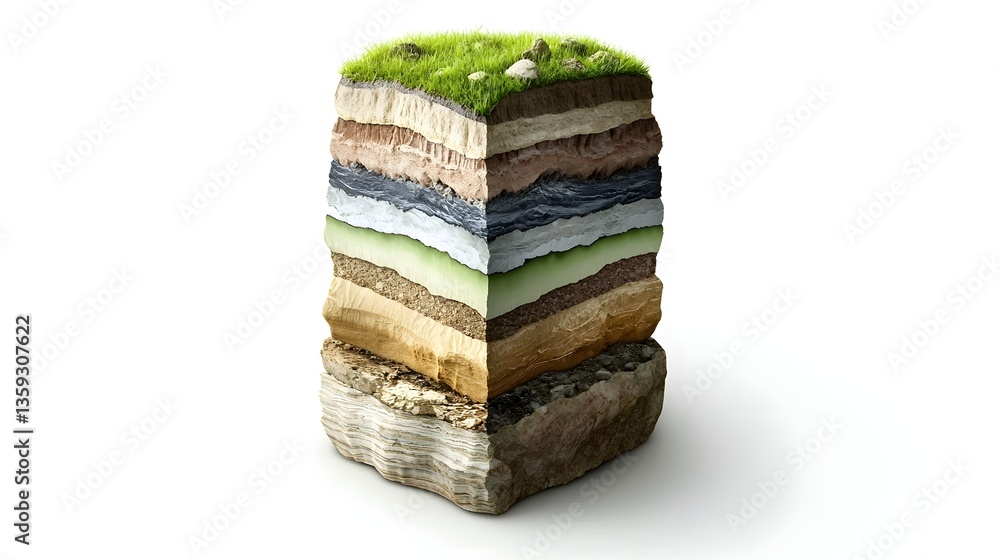 Poster a detailed cross section showcasing the diverse layers and compositions that make up the earth s sur