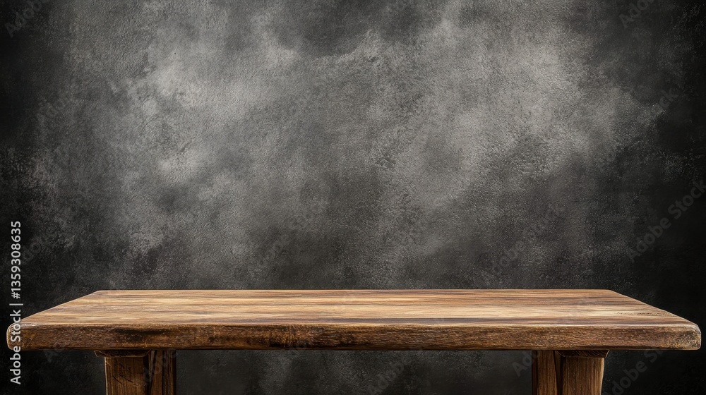 Aufkleber a rustic wooden table with a smooth surface and dark textured background. ideal for various display 