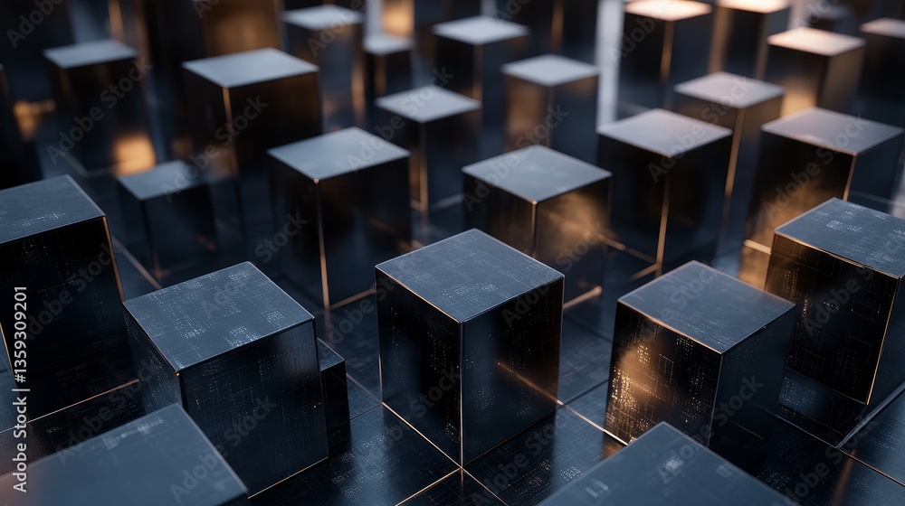 Poster blockchain technology. blocks of information in a decentralized cyberspace. global flows of informat
