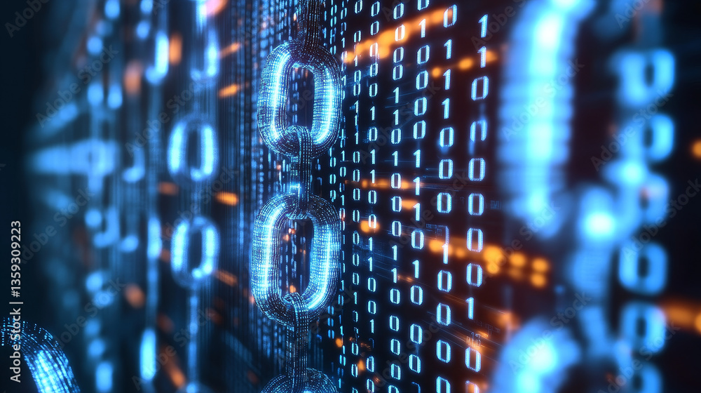Poster blockchain technology. information blocks in digital space. decentralized global network. cyberspace