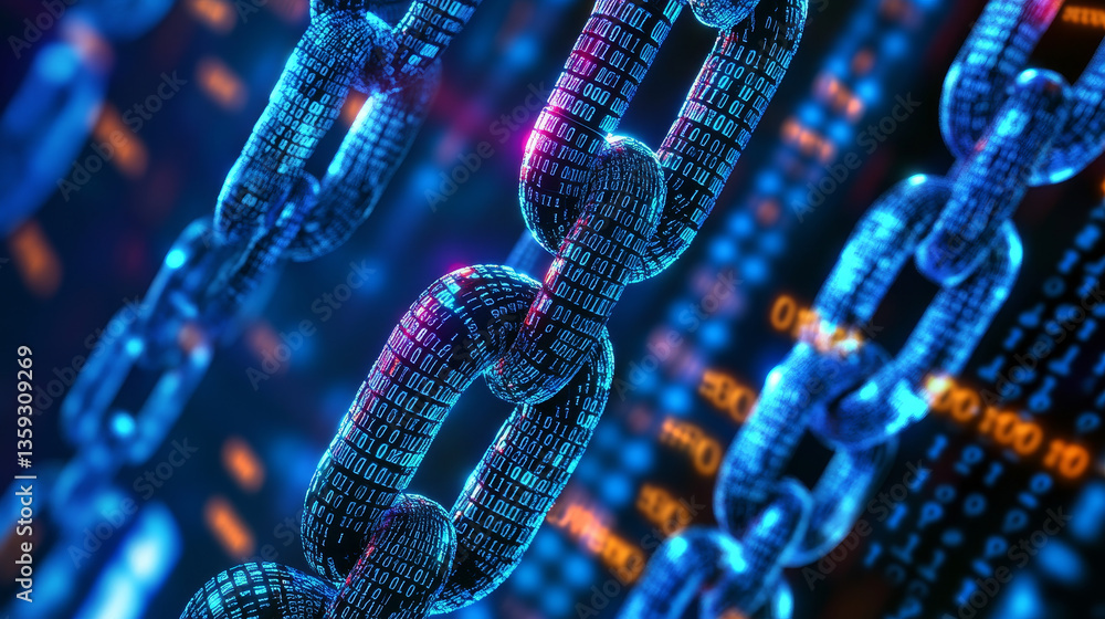 Poster blockchain technology. information blocks in digital space. decentralized global network. cyberspace