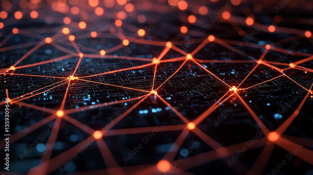 Poster blockchain technology. information blocks in cyberspace. decentralized network. 3d illustration on a