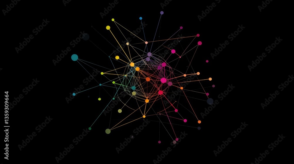 Poster this abstract geometric design features a vibrant network of colorful nodes and lines, symbolizing c