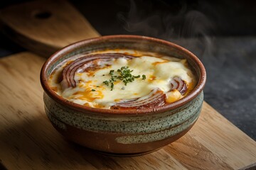 Aromatic and Creamy French Onion Soup in Rustic Bowl