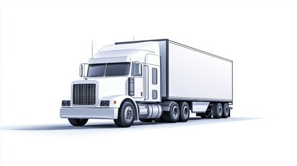 White Semi Truck with Trailer on Clean White Background