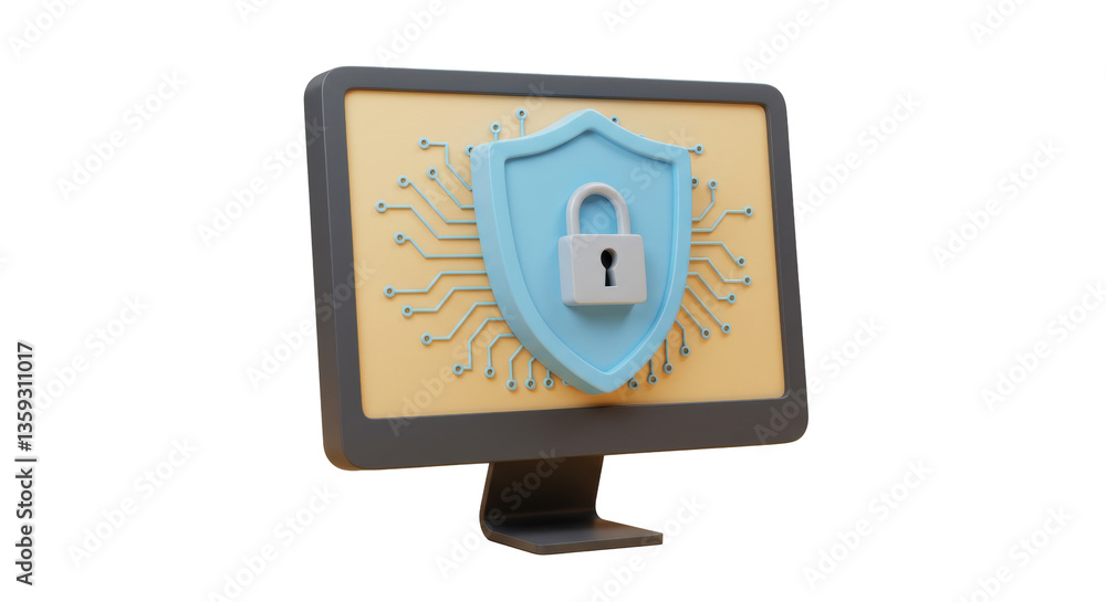 Poster isolated computer screen with shield security