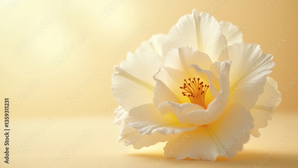 Poster a close-up of a white flower with delicate petals, bathed in soft lighting. the flower's intricate d