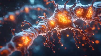 Illuminating Neurons: An electrifying view of interconnected neurons, revealing intricate biological details, offering a glimpse into the microscopic world of the human brain.