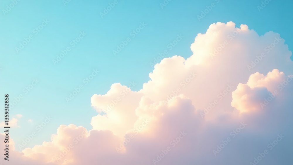 Poster soft pastel clouds floating in a clear sky, creating a serene and dreamy atmosphere