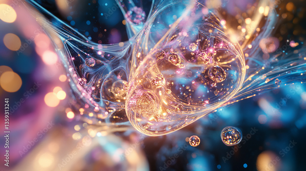 Poster electrical impulse of neural networks. high-tech nano material. 3d illustration of abstract cyberspa