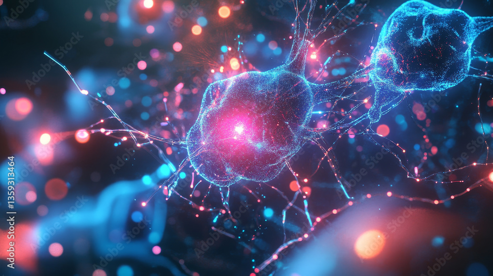 Poster electrical impulse of neural networks. high-tech nano material. 3d illustration of abstract cyberspa