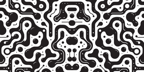 Black and white seamless pattern with cats on a black and white background