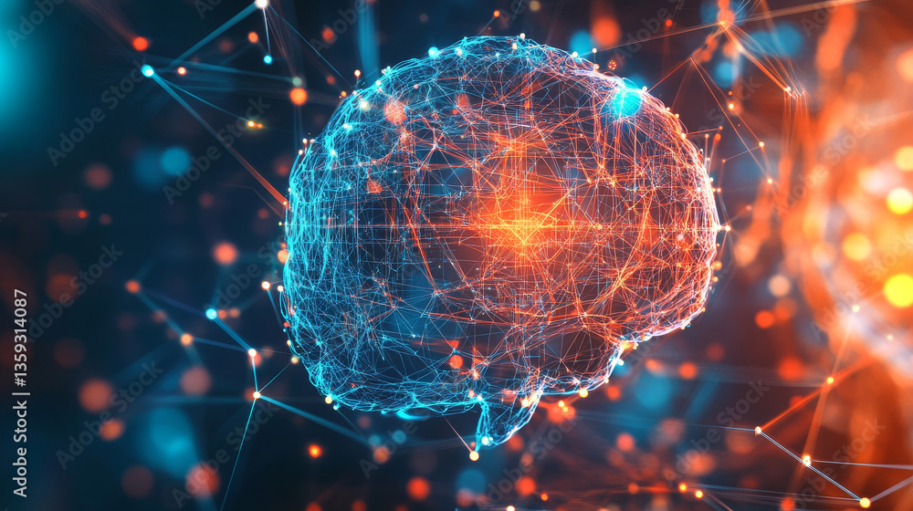 Poster electrical impulse of neural networks. high-tech nano material. 3d illustration of abstract cyberspa