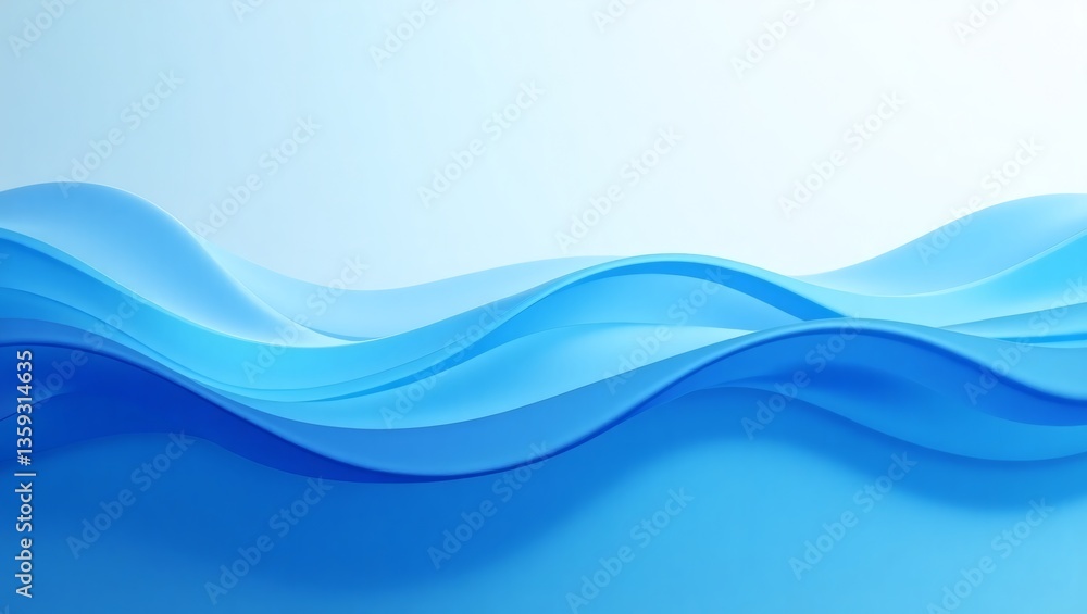 Poster abstract depiction of undulating blue waves, evoking a sense of calmness and fluidity