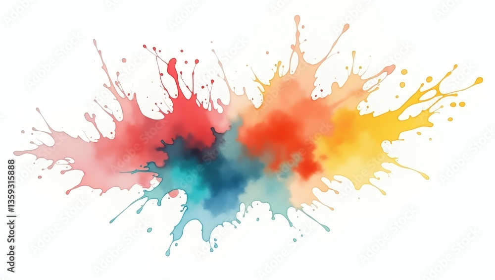 Poster an explosion of colorful watercolor paint splatters, creating a vibrant and artistic abstract design