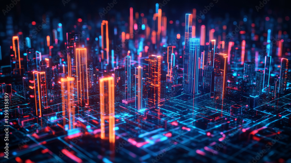 Poster bigdata. digital technology in global cyberspace. blockchain network and artificial intelligence. 3d