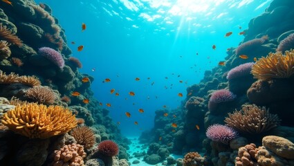Naklejka premium underwater coral reef with vibrant marine life, a stunning view of an underwater world full of colorful coral reefs and fish