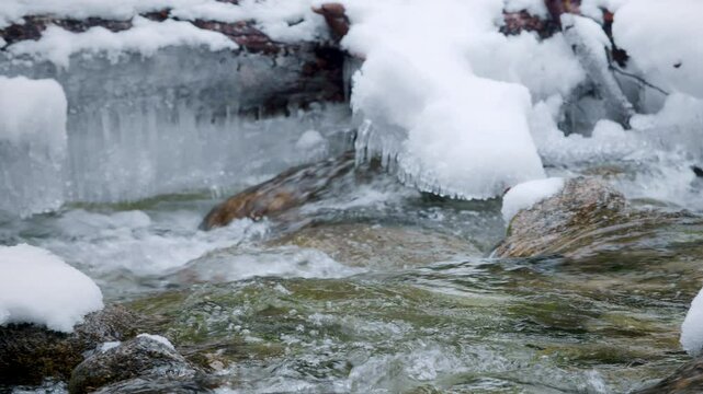 Winter Elements of Nature with Snowy Stream