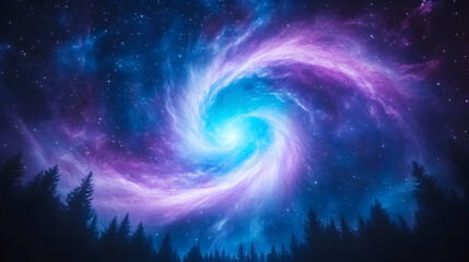 Night Sky Spiral Above Forest