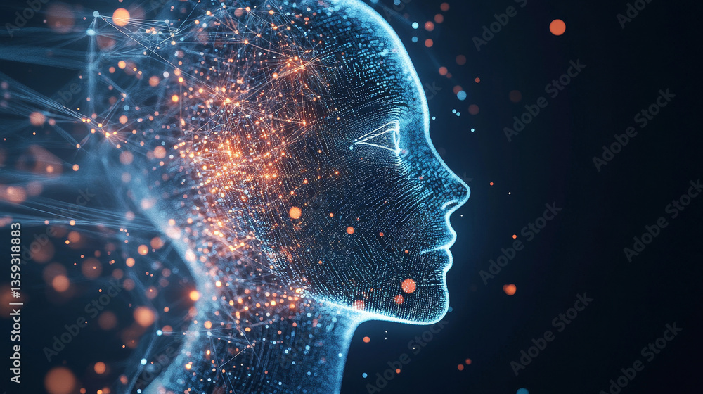 Poster abstract tech background 3d illustration. information stream in era big data. futuristic smart commu