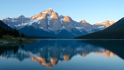 a stunning landscape of a mountain reflected in a calm lake, evoking a sense of serenity and awe