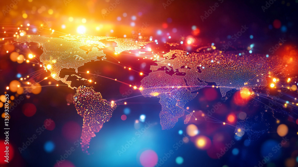 Poster global network. polygonal mesh with bokeh effect. concept of cyberspace of the future. 3d illustrati